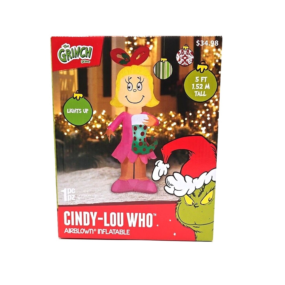 The Grinch Cindy Lou Who 5' Airblown Inflatable Christmas Decor Gemmy‎ Light Up